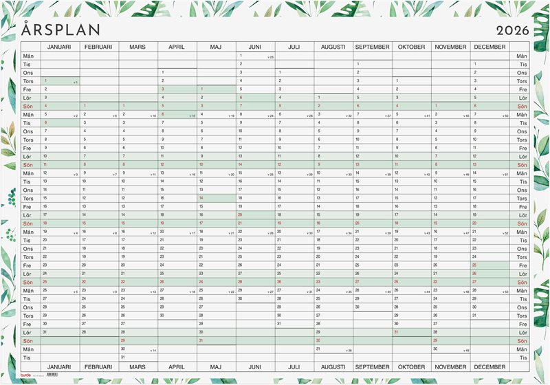 Kalender 2026 Årsplanering whiteboard